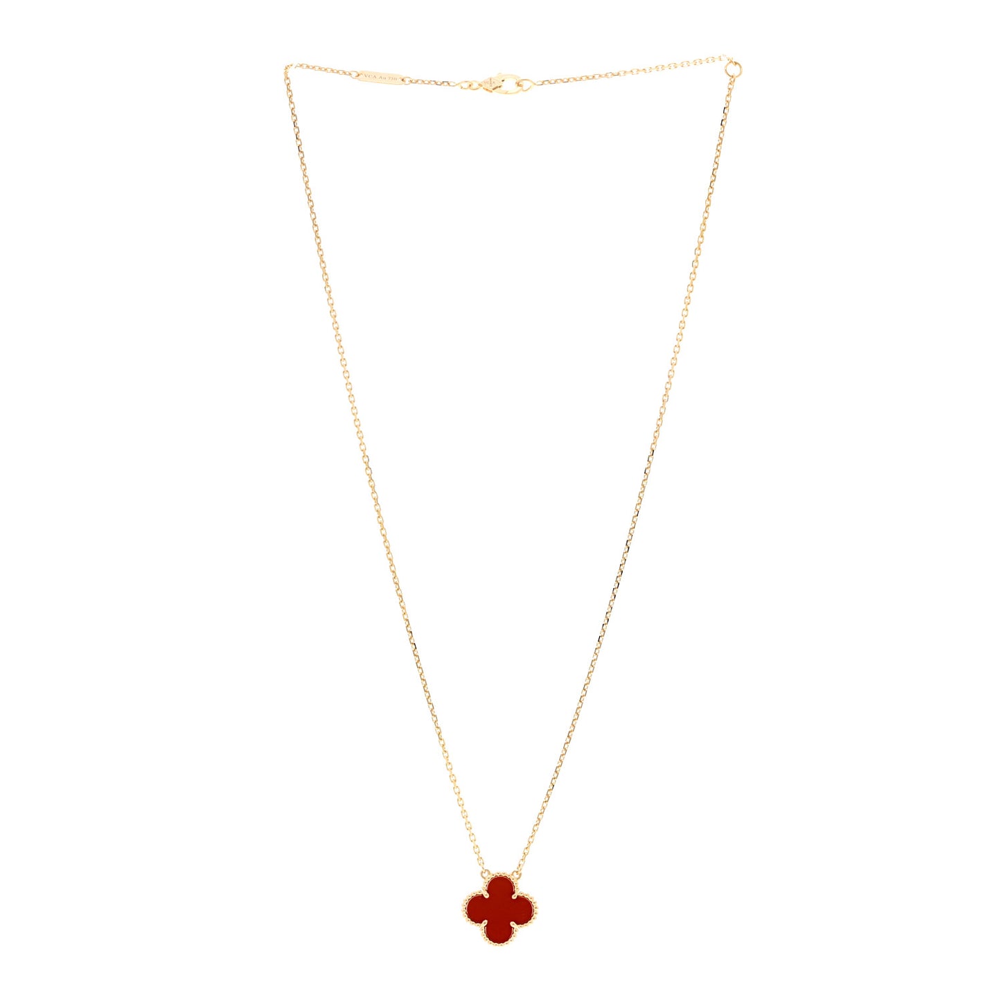 18K Yellow Gold Carnelian Vintage Alhambra Pendant Necklace