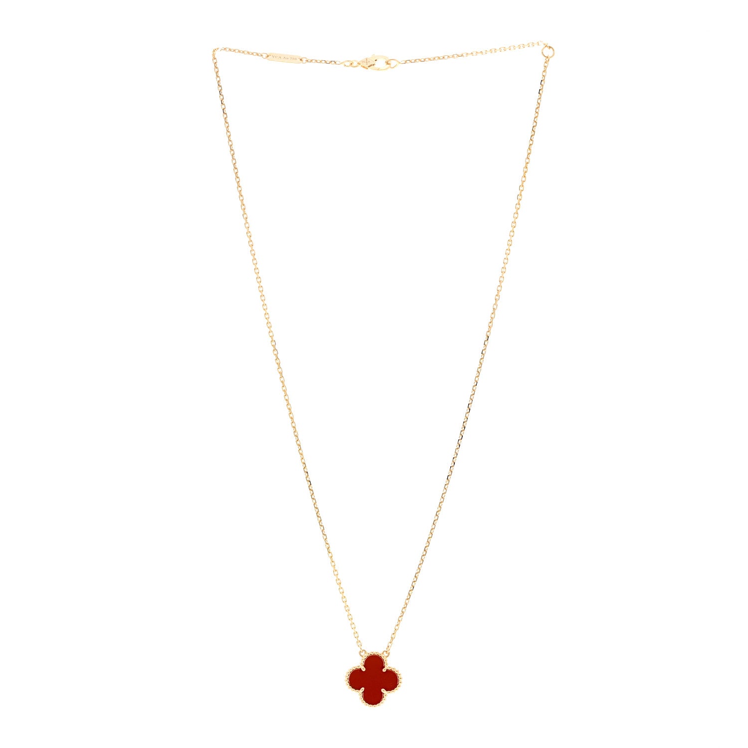 Van Cleef & Arpels 18K Yellow Gold Carnelian Vintage Alhambra Pendant Necklace 3 of 5