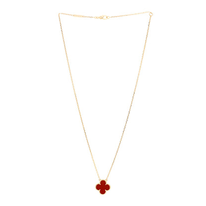 Van Cleef & Arpels 18K Yellow Gold Carnelian Vintage Alhambra Pendant Necklace 3 of 5