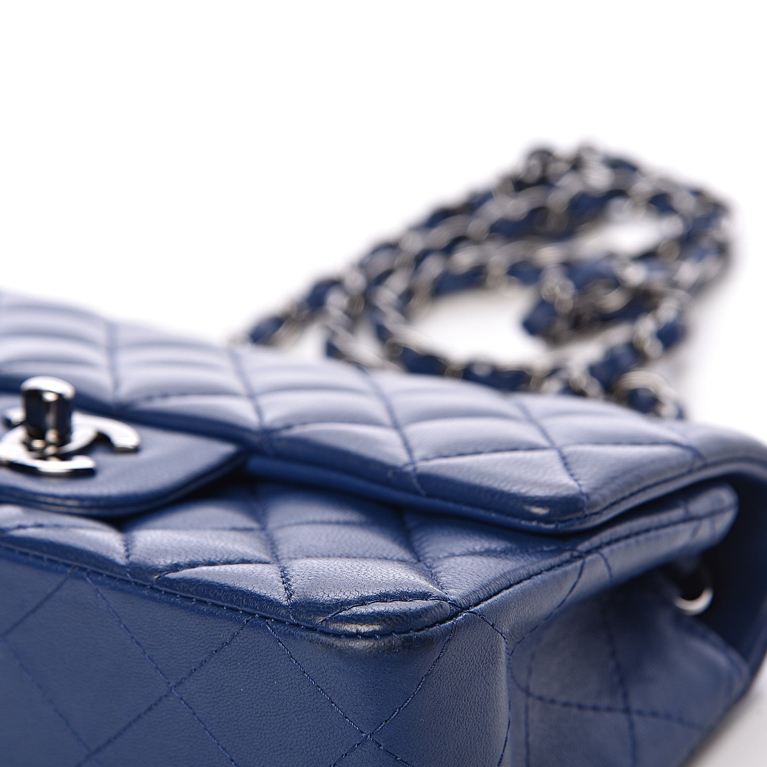 Chanel Lambskin Quilted Mini Rectangular Flap Dark Blue 10 of 15