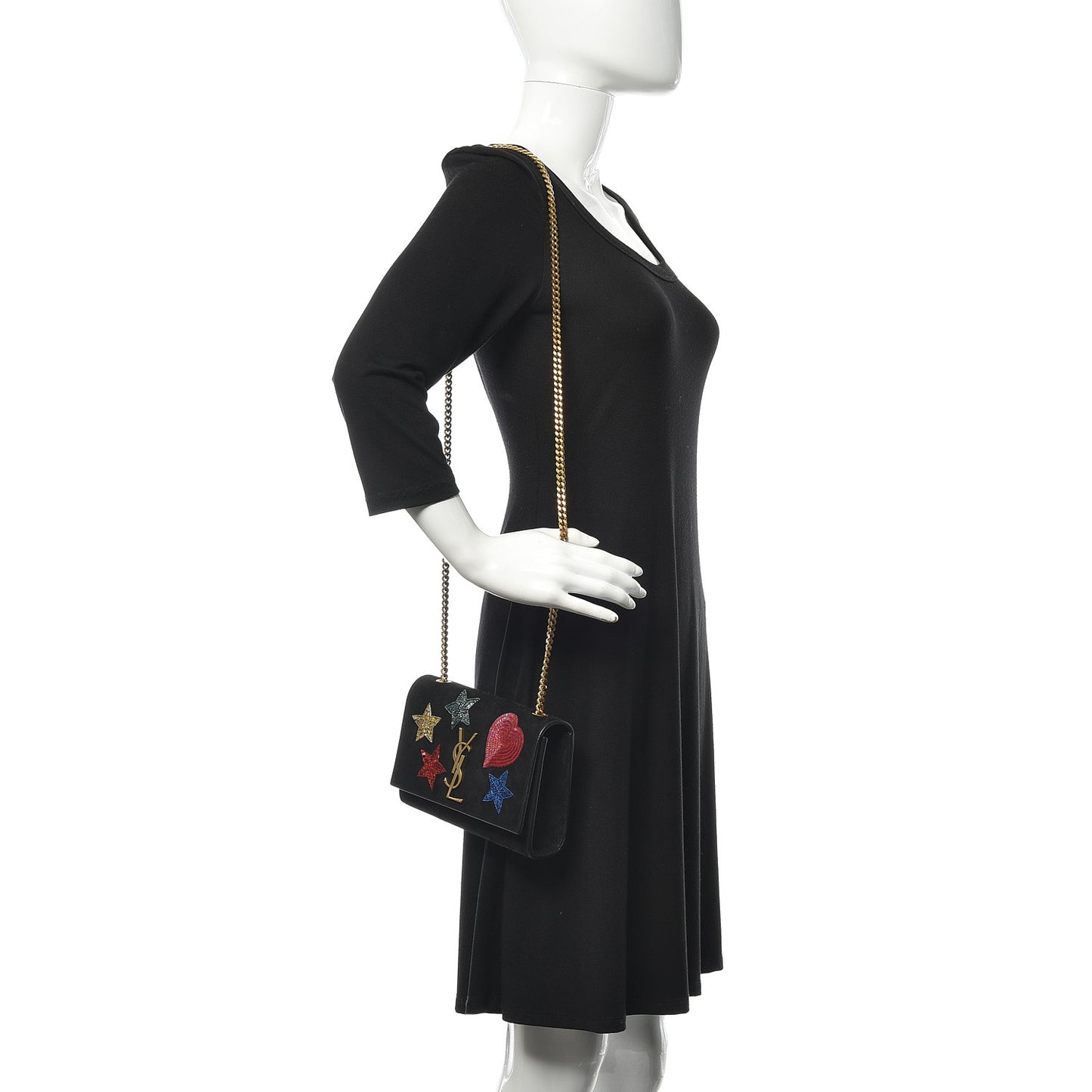 Suede Embroidered Patches Small Monogram Kate Satchel Black