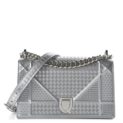 Christian Dior Metallic Patent Micro-Cannage Small Diorama Flap Bag Silver 1 of 9