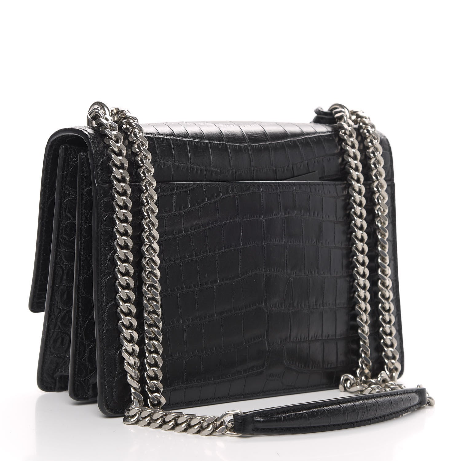 Saint Laurent Calfskin Crocodile Embossed Medium Monogram Sunset Black 3 of 10