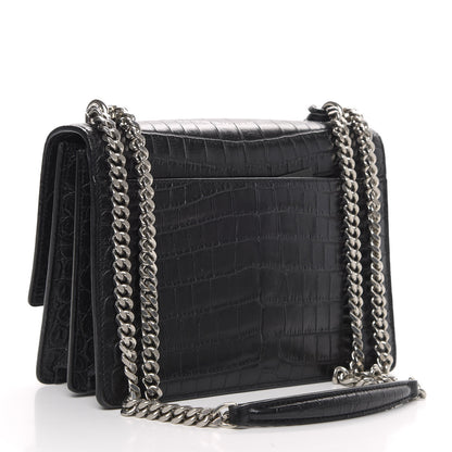 Saint Laurent Calfskin Crocodile Embossed Medium Monogram Sunset Black 3 of 10