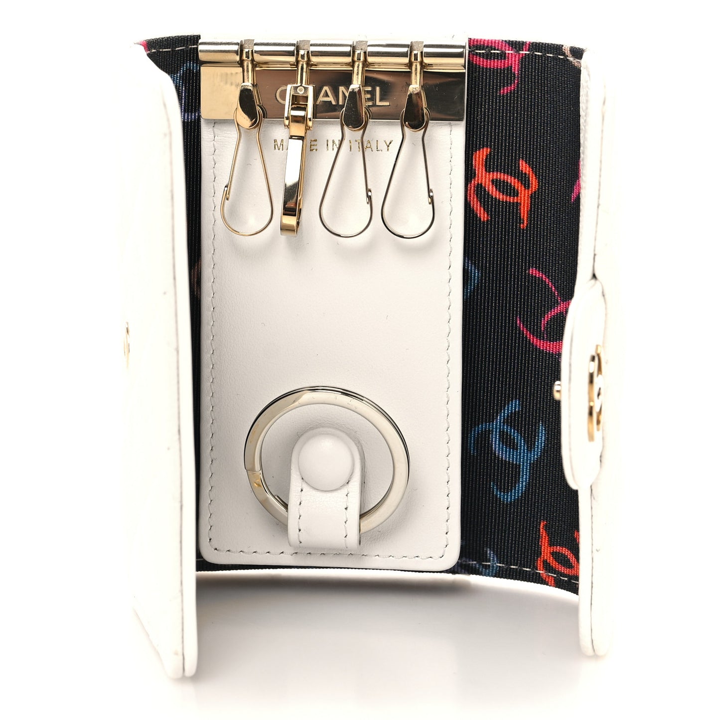 Caviar Quilted Classic 4 Key Holder Wallet White
