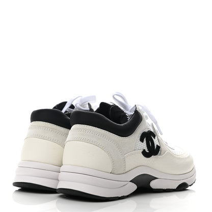 Chanel Mesh Suede Calfskin Grained Calfskin Womens CC Sneakers 37 White Black 4 of 7