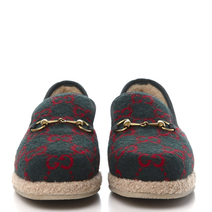 Gucci Covered Wool GG Monogram Mens Fria Horsebit Loafers 7 Green Red Shamarock Butterscotch 2 of 9