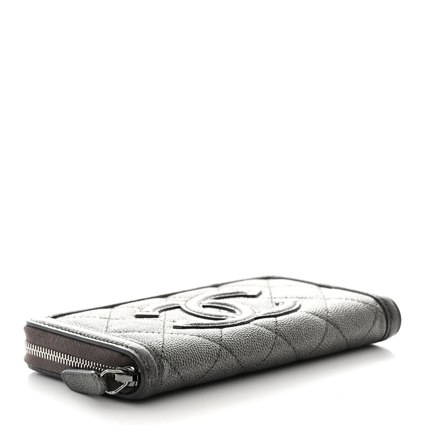 Caviar Quilted Medium Filigree Zip Around Wallet Dark Silver