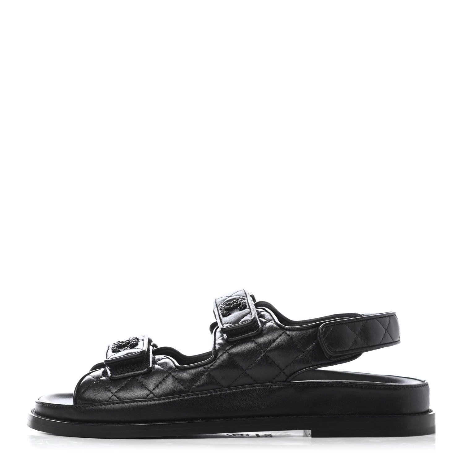 Chanel Lambskin Velcro Dad Sandals 37.5 Black 1 of 4