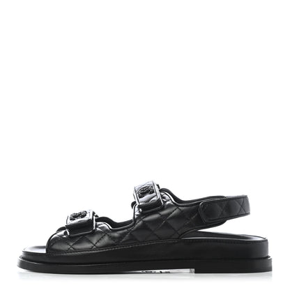 Chanel Lambskin Velcro Dad Sandals 37.5 Black 1 of 4