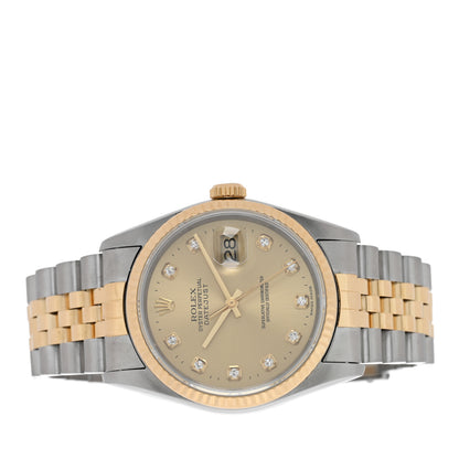 Rolex Stainless Steel 18K Yellow Gold Diamond 36mm Oyster Perpetual Datejust Watch Champagne 16233 2 of 4