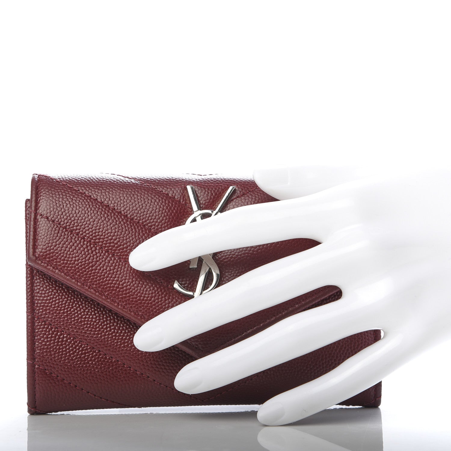 Saint Laurent Grain De Poudre Matelasse Chevron Small Monogram Envelope Wallet Palissandre 2 of 6