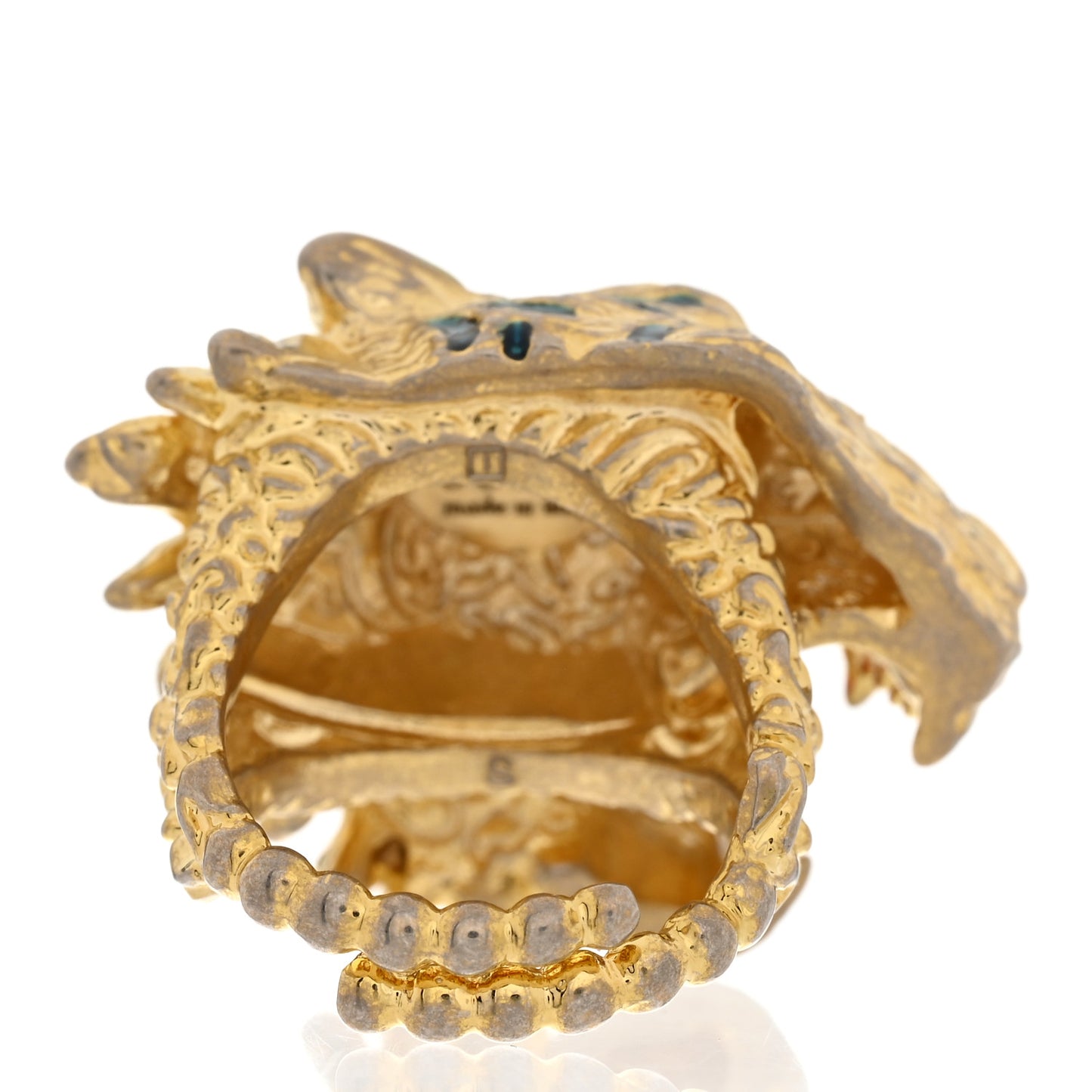 Metal Crystal Lion Head Ring S Aged Gold Multicolor