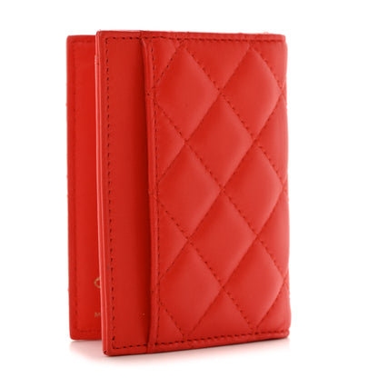 Chanel Lambskin Quilted Card Holder Wallet Red 3 of 8