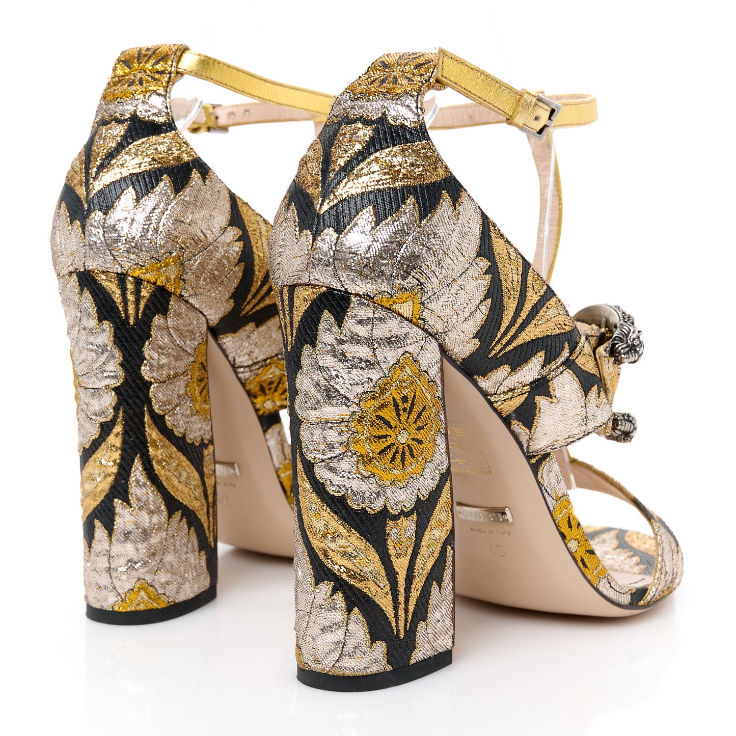 Brocade Floral Dionysus T-Strap High Heel Sandals 40 Oro