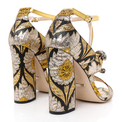 Gucci Brocade Floral Dionysus T-Strap High Heel Sandals 40 Oro 5 of 9