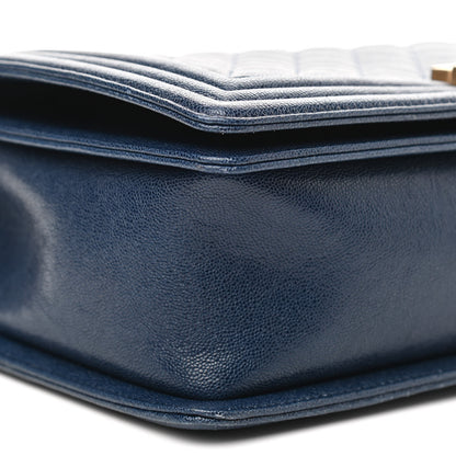 Chanel Caviar Quilted New Medium Boy Flap Dark Navy Blue 9 of 10