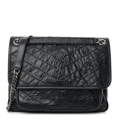 Saint Laurent Crinkled Calfskin Matelasse Monogram Medium Niki Chain Satchel Deep Marine 1 of 10