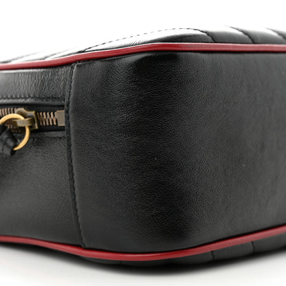 Gucci Vintage Effect Calfskin Matelasse Diagonal Small Torchon GG Marmont Bamboo Top Handle Shoulder Bag Black Romantic Cherry 9 of 12