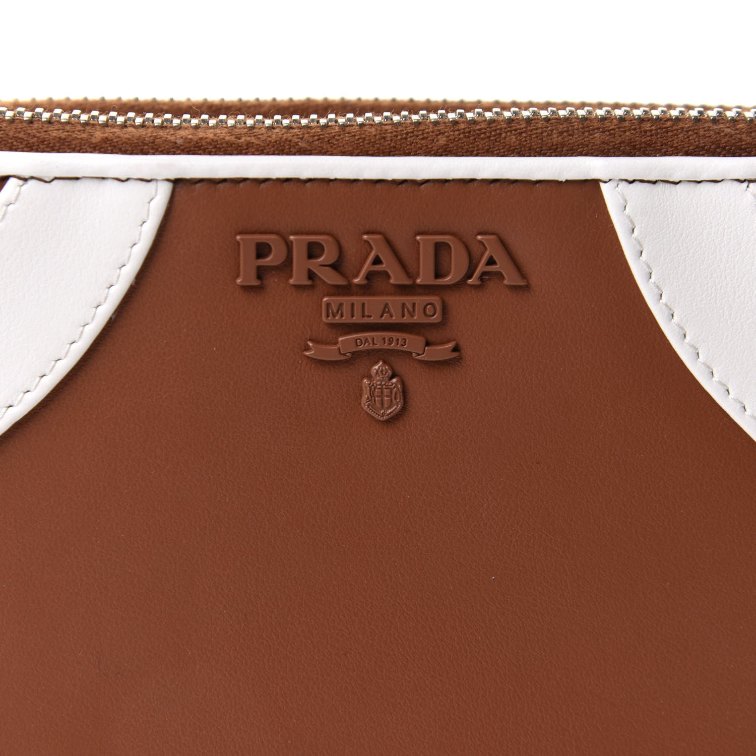 Prada Soft Calfskin Mini Double Zip Crossbody Bag Cognac White 6 of 8