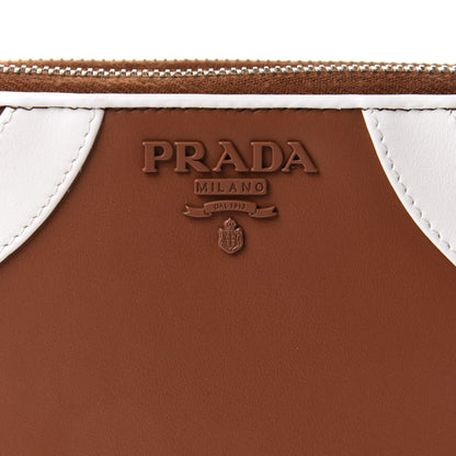 Prada Soft Calfskin Mini Double Zip Crossbody Bag Cognac White 6 of 8
