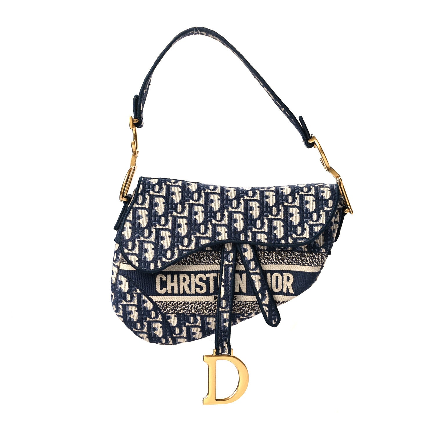 Christian Dior Oblique Embroidered Saddle Bag Blue 1 of 10