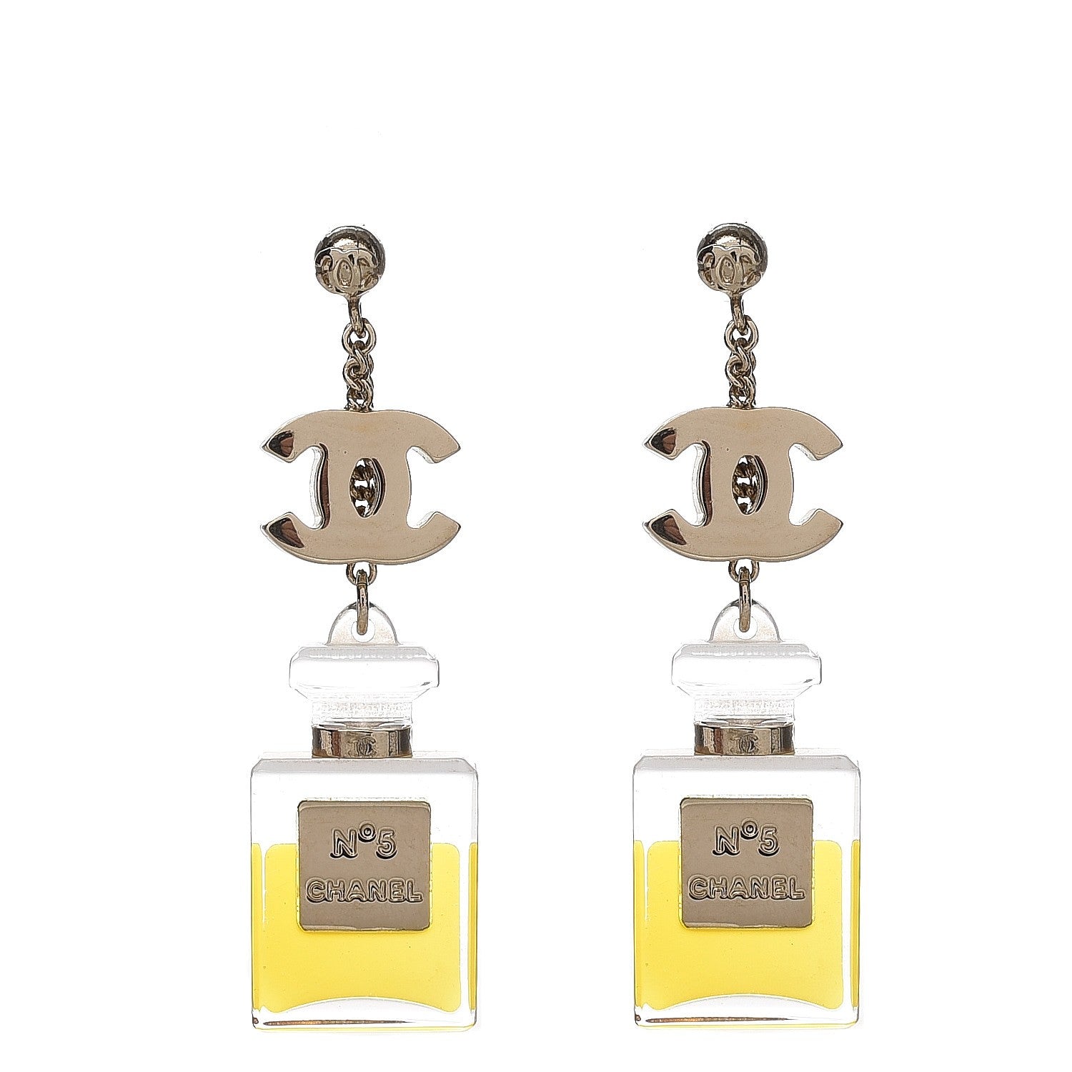 Chanel N°5 Perfume Bottle CC Drop Earrings Gold 1 of 5
