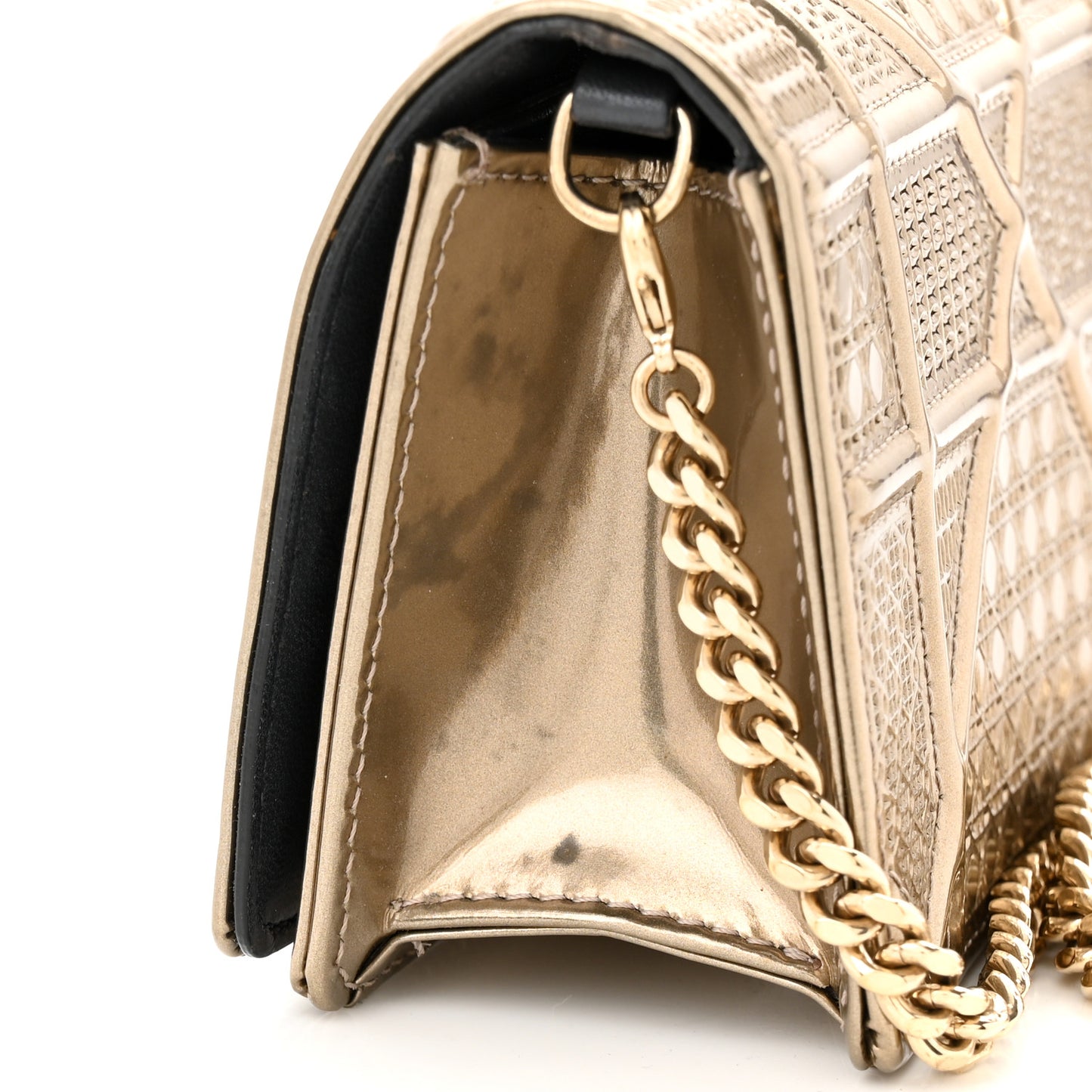 Metallic Patent Micro-Cannage Baby Diorama Flap Bag Gold