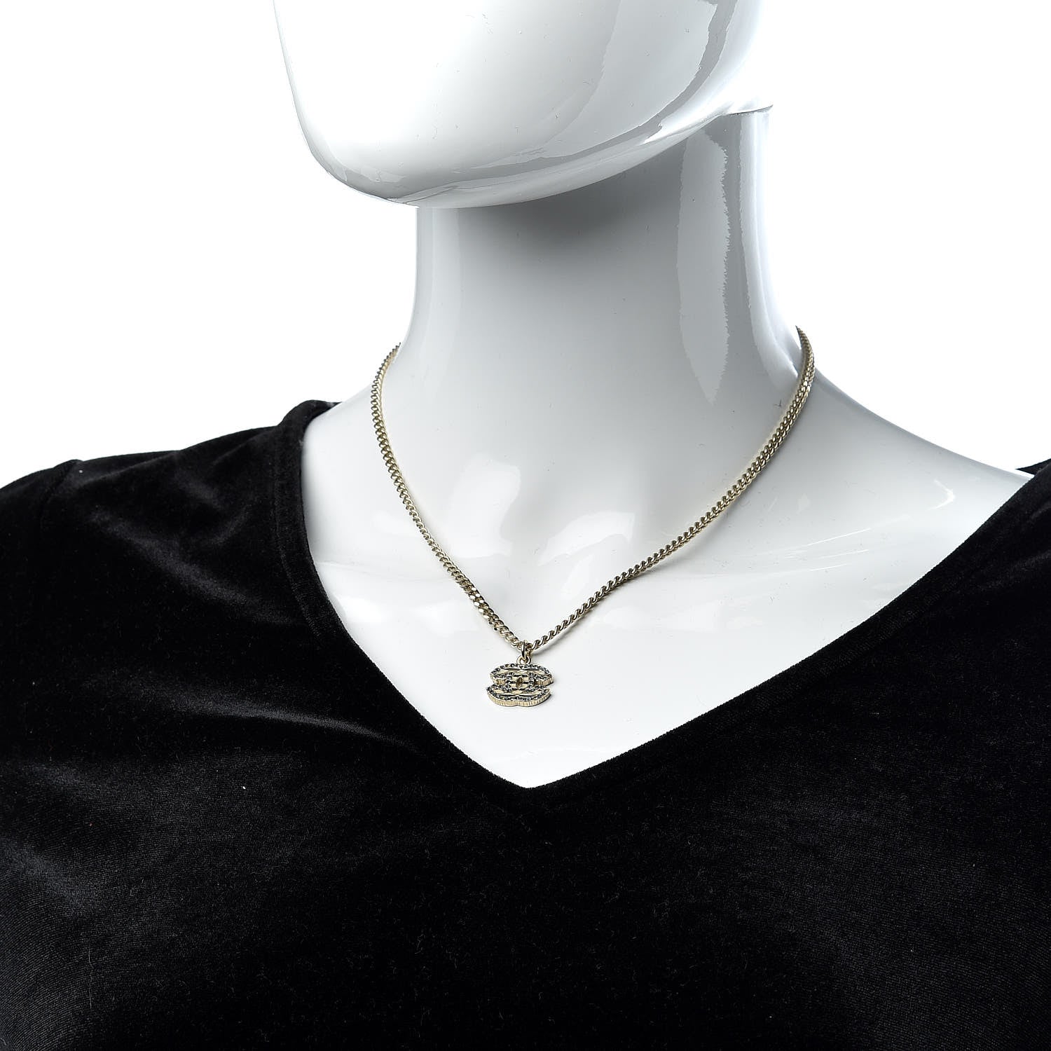 Chanel Crystal Enamel Striped CC Necklace Blue Gold 2 of 6