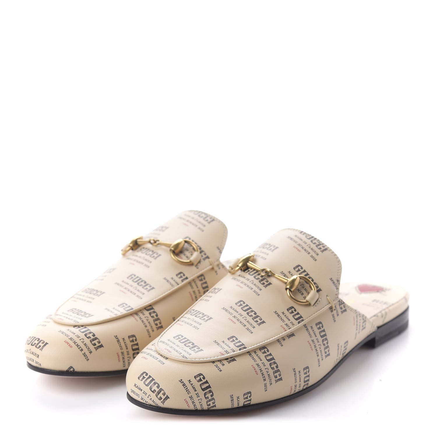 Gucci Calfskin Stamp Print Womens Princetown Slippers 37 Soy Black 3 of 9