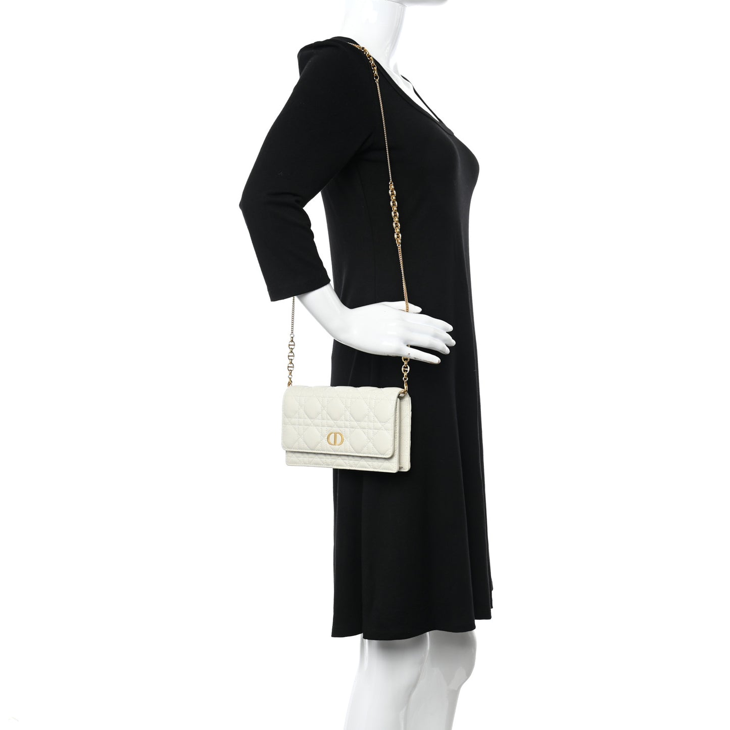 Supple Calfskin Caro Pouch with Chain Latte