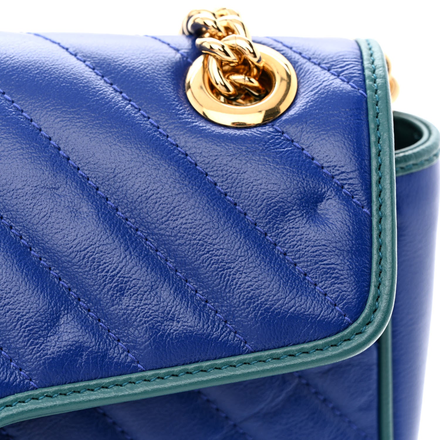 Gucci Azalea Calfskin Enamel Matelasse Diagonal Small Torchon GG Marmont Shoulder Bag Imperial Blue Pavone 10 of 10