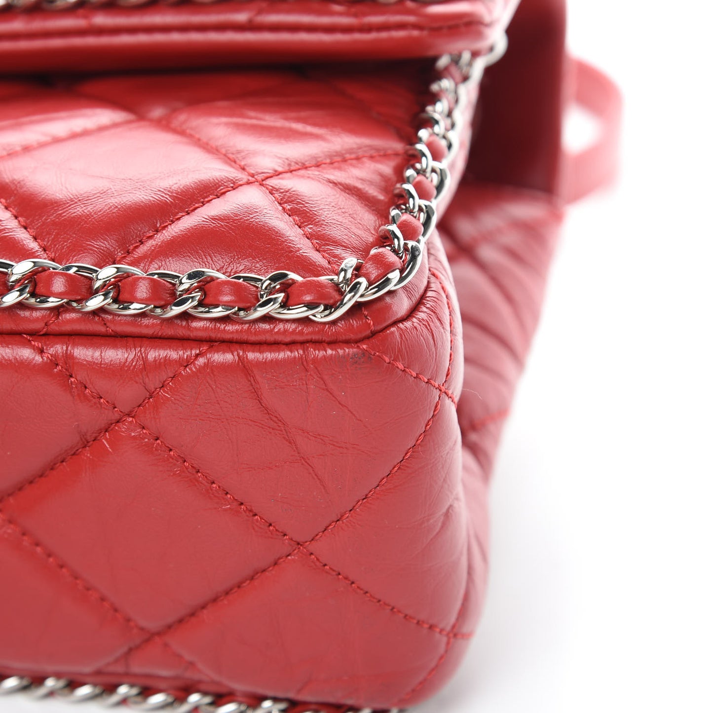 Crumpled Calfskin Medium Chain All Over Flap Red