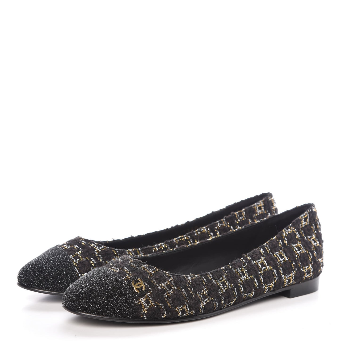 Tweed Cap Toe Ballerina Flats 36 Black