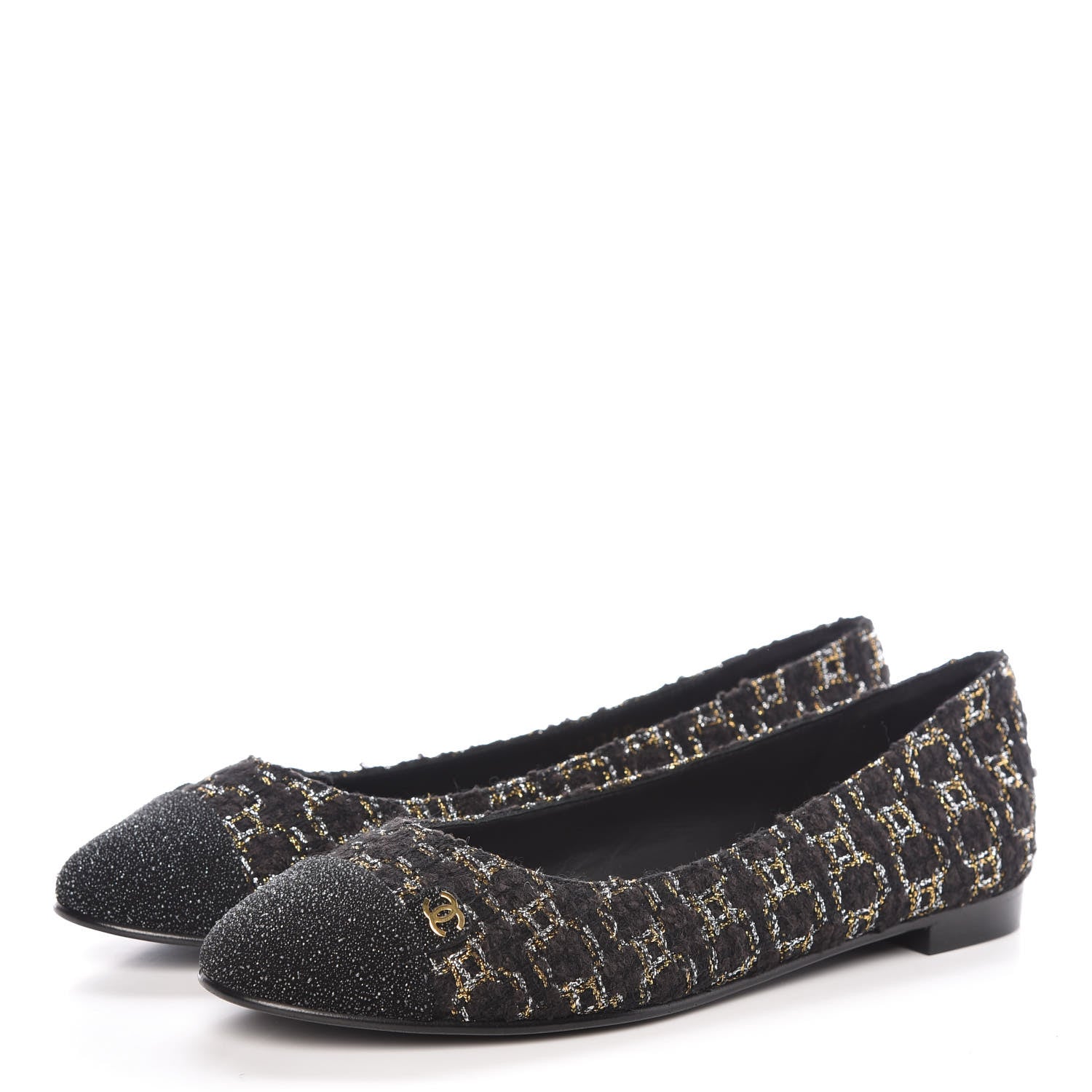 Chanel Tweed Cap Toe Ballerina Flats 36 Black 3 of 9