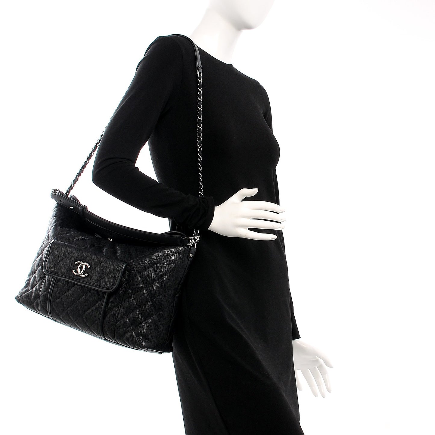 Caviar Quilted French Riviera Hobo Black