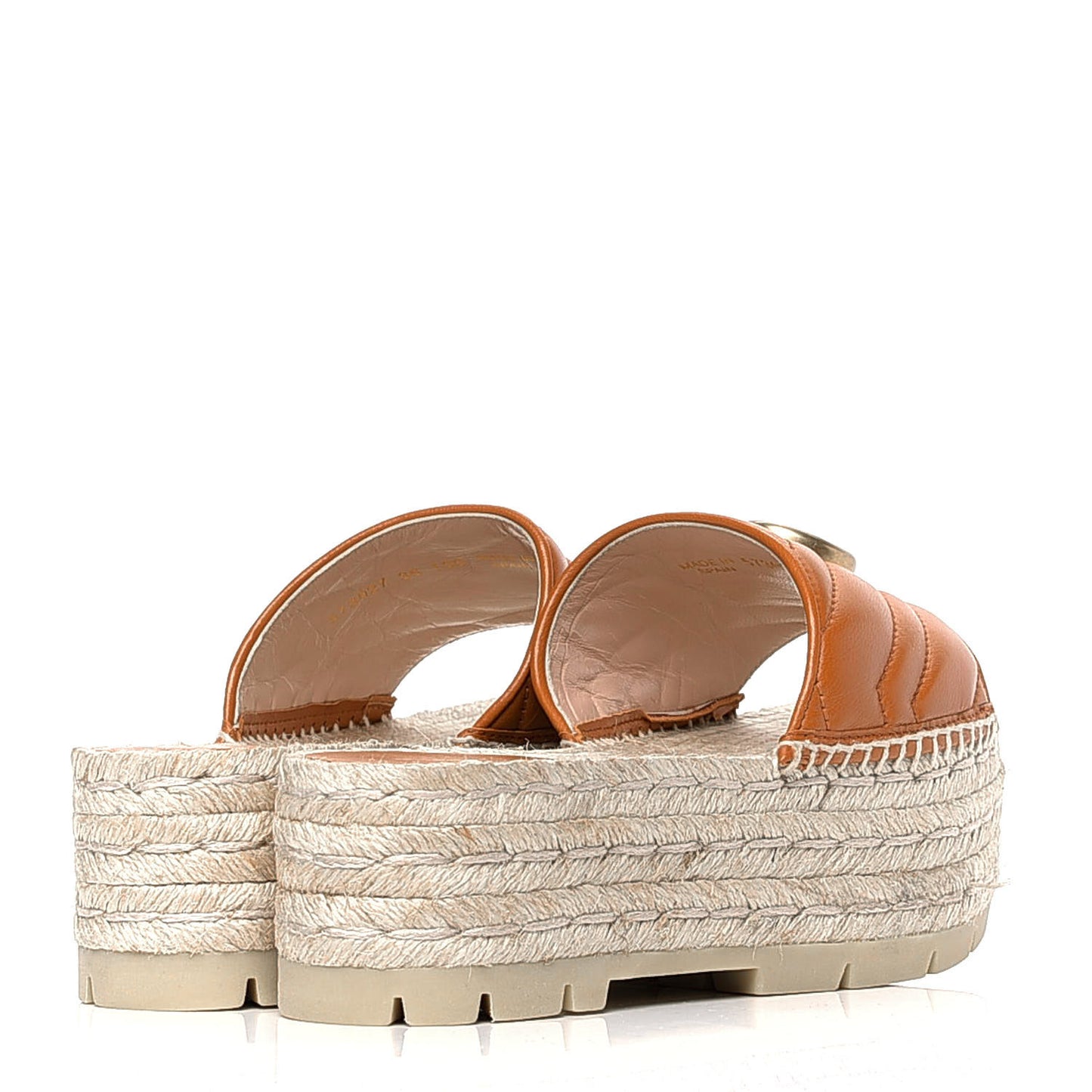 Nappa Matelasse GG Marmont Platform Espadrille Slide Sandals 36 Cognac