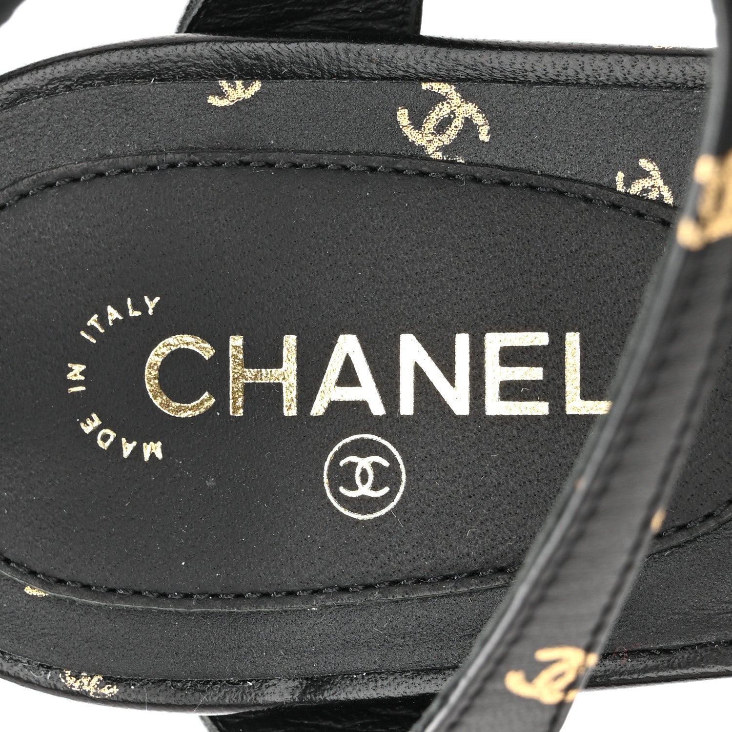 Chanel Printed Lambskin Patent Calfskin CC Slingback Flats 38.5 Black Gold 7 of 10