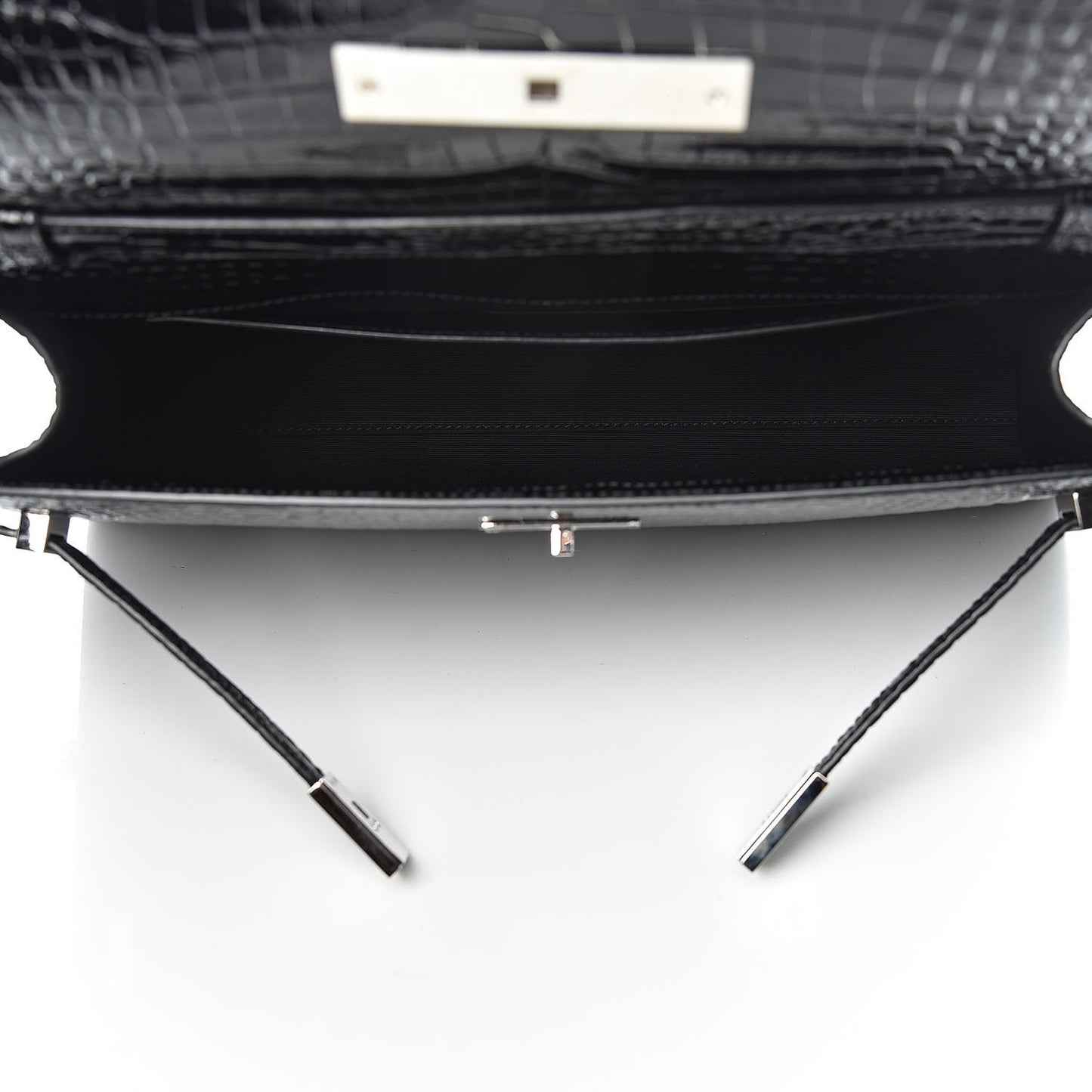 Shiny Calfskin Crocodile Embossed Manhattan Baguette Black