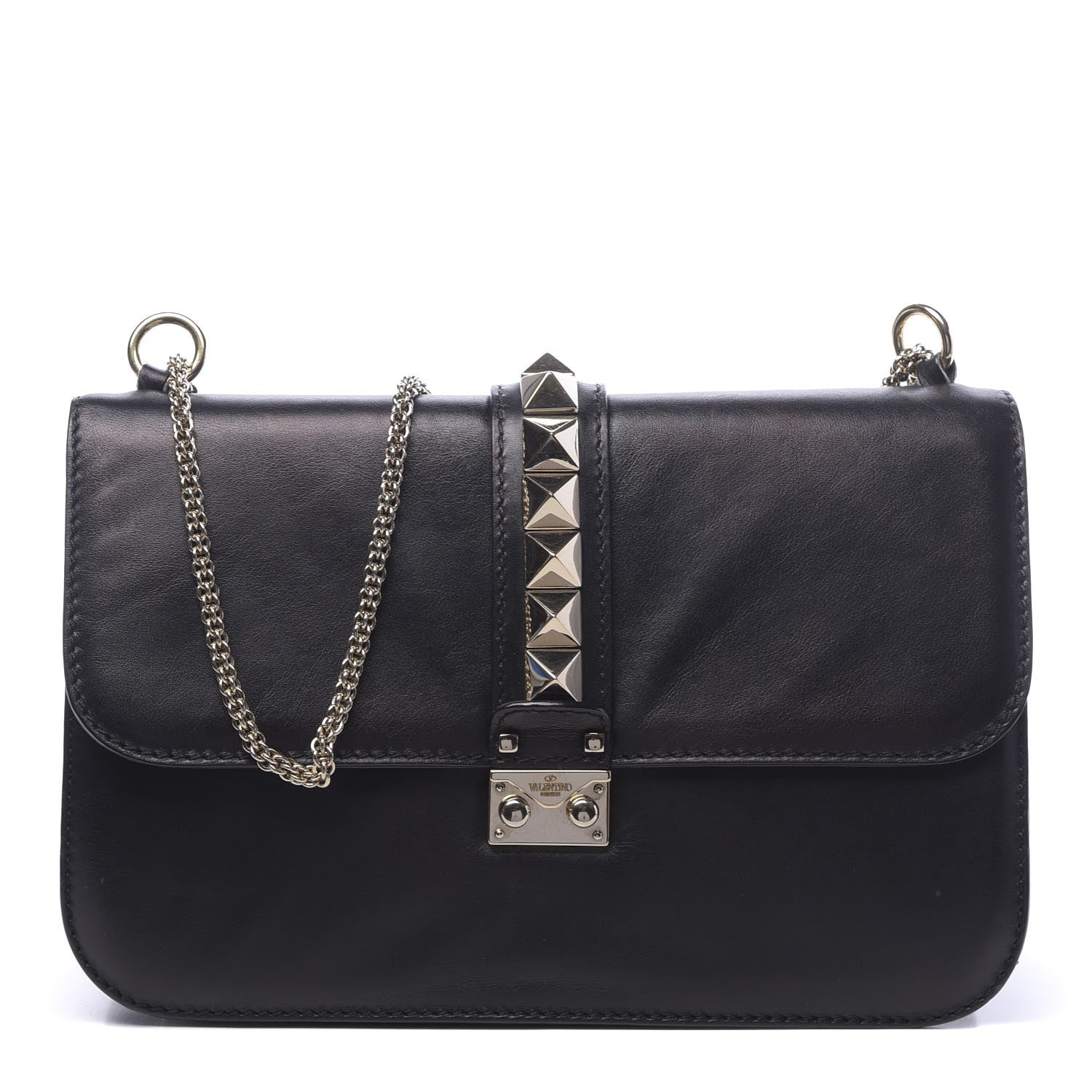 Valentino Garavani Vitello Medium Glam Lock Rockstud Flap Black 1 of 12