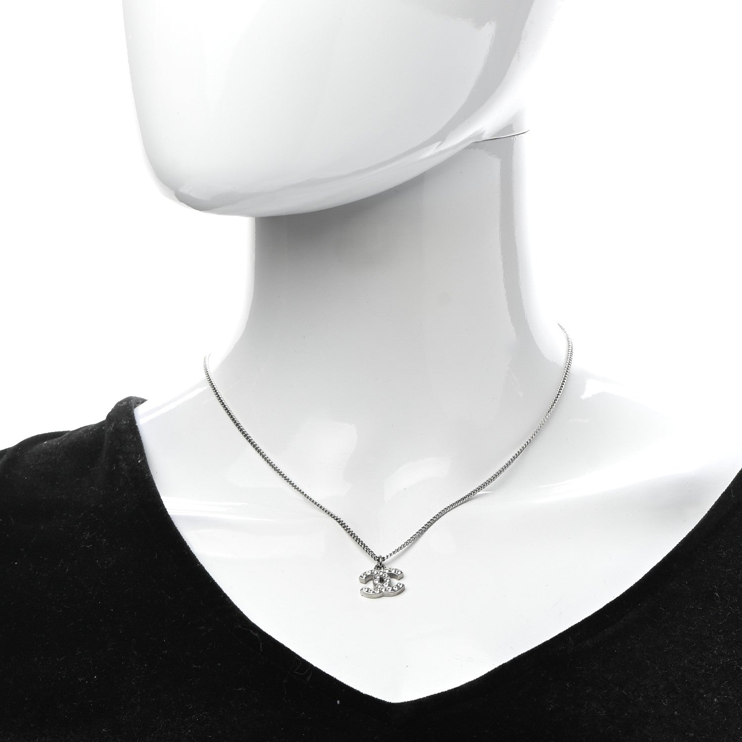 Chanel Crystal Timeless CC Necklace Silver 2 of 7