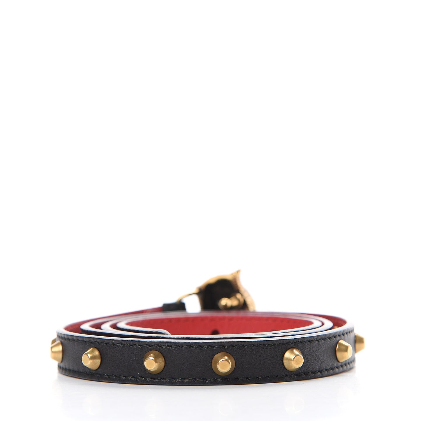 Calfskin Skinny Studded Feline Belt 90 36 Black