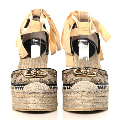 Gucci Monogram Matelasse GG Marmont Ankle Wrap Platform 35/120mm Espadrille Wedges 35.5 Beige Ebony Black Sand Storm 3 of 10