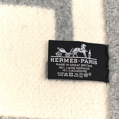 Hermes Wool Cashmere Avalon III Blanket Ecru Gris Clair 3 of 3