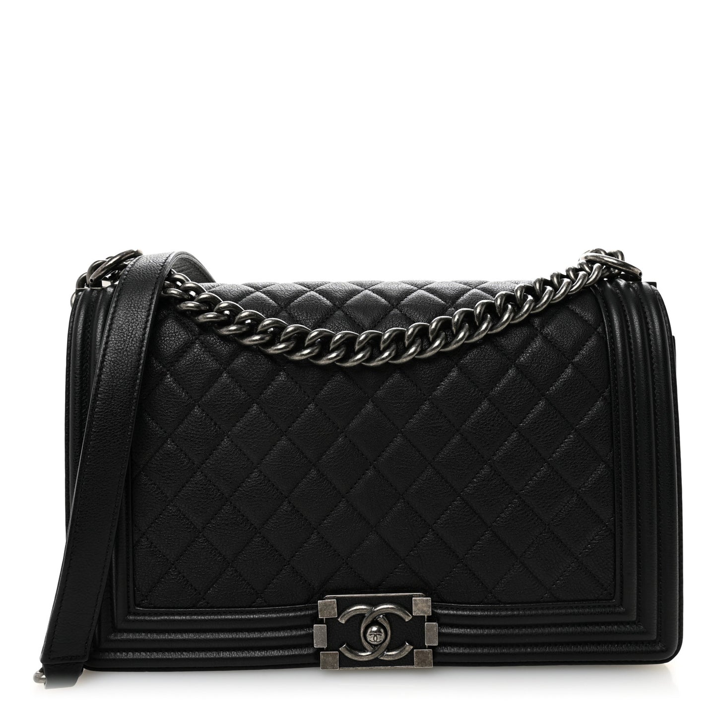 Grained Calfskin Quilted New Medium Boy Flap Black