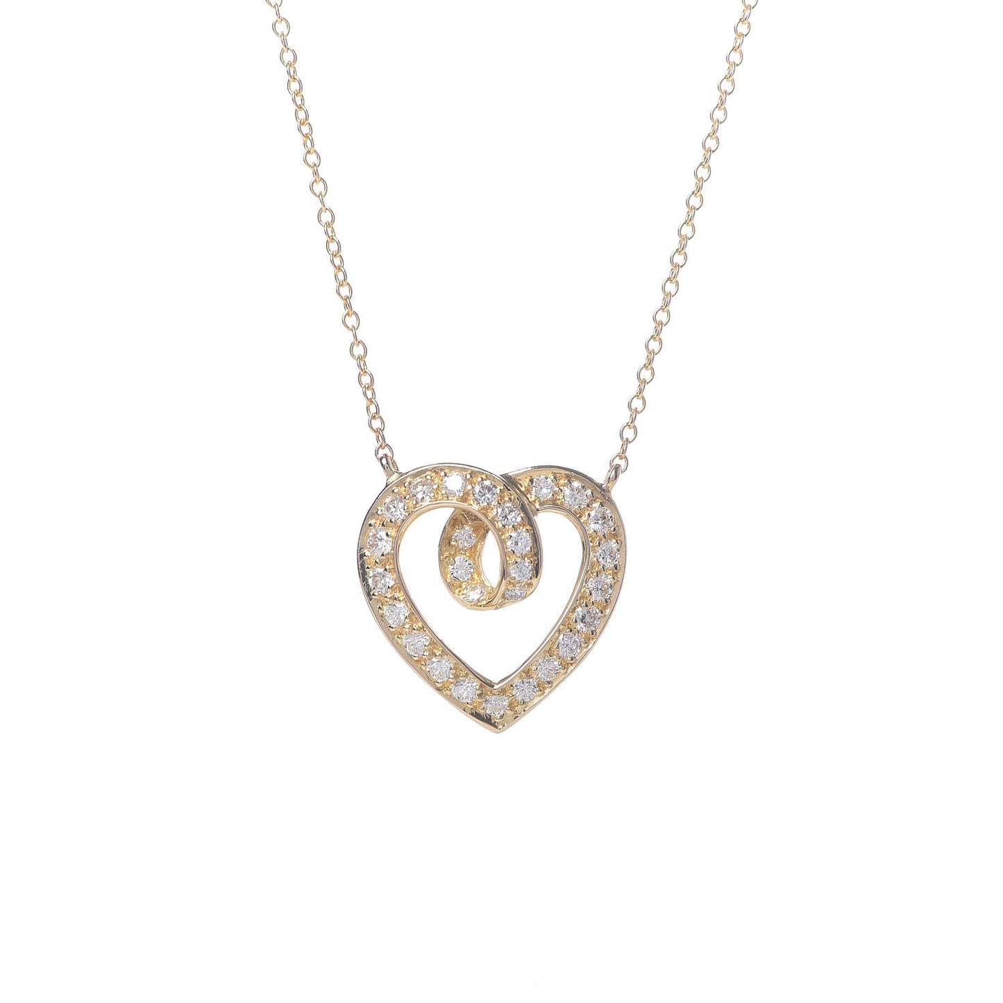 18K Yellow Gold Diamond .51ct Heart Station Pendant Necklace