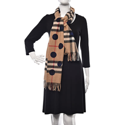 Burberry Cashmere Giant Check Dot Print Scarf Camel 2 of 5