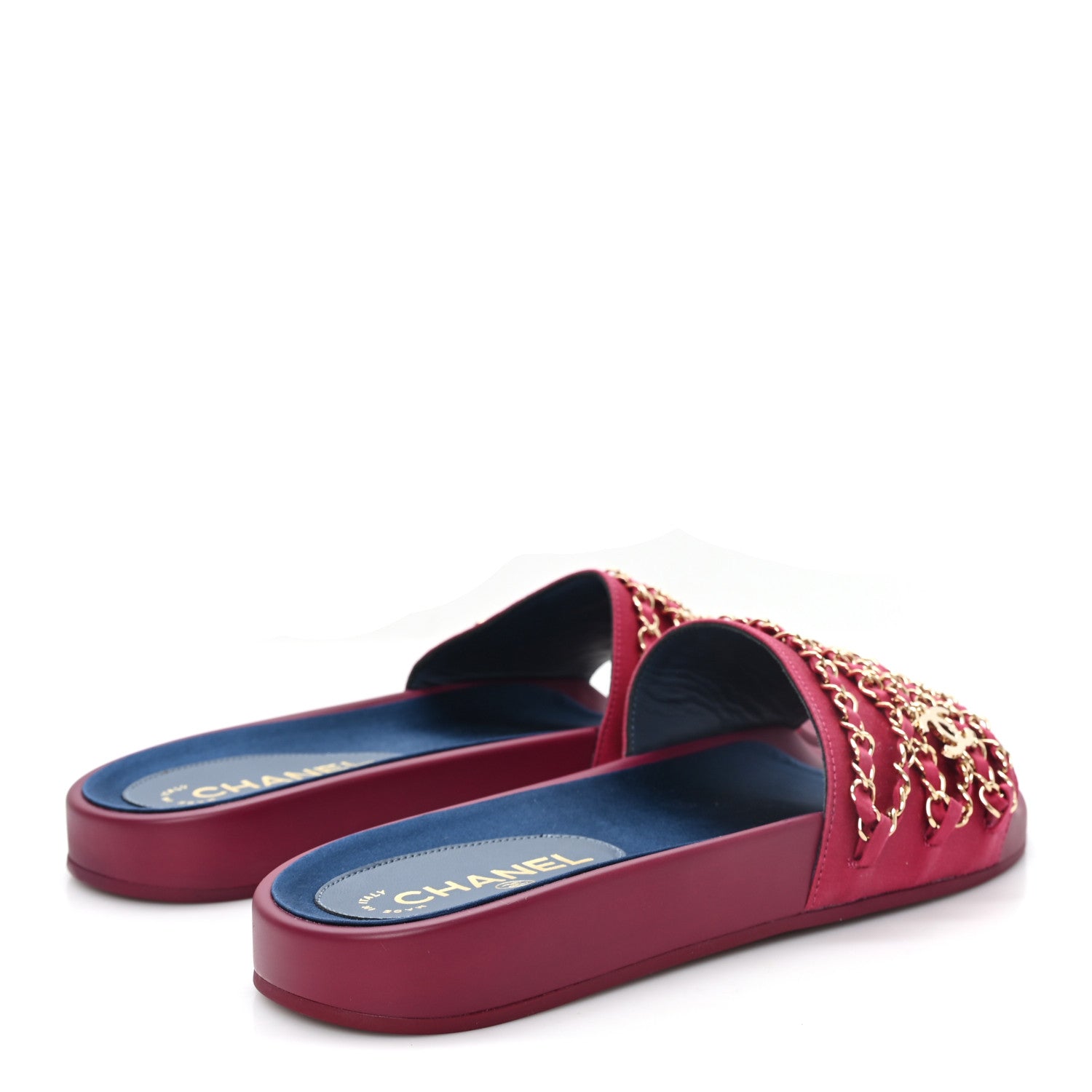 Chanel Satin Canvas Chain Slides Sandals Flats 40 Dark Fuchsia 5 of 9