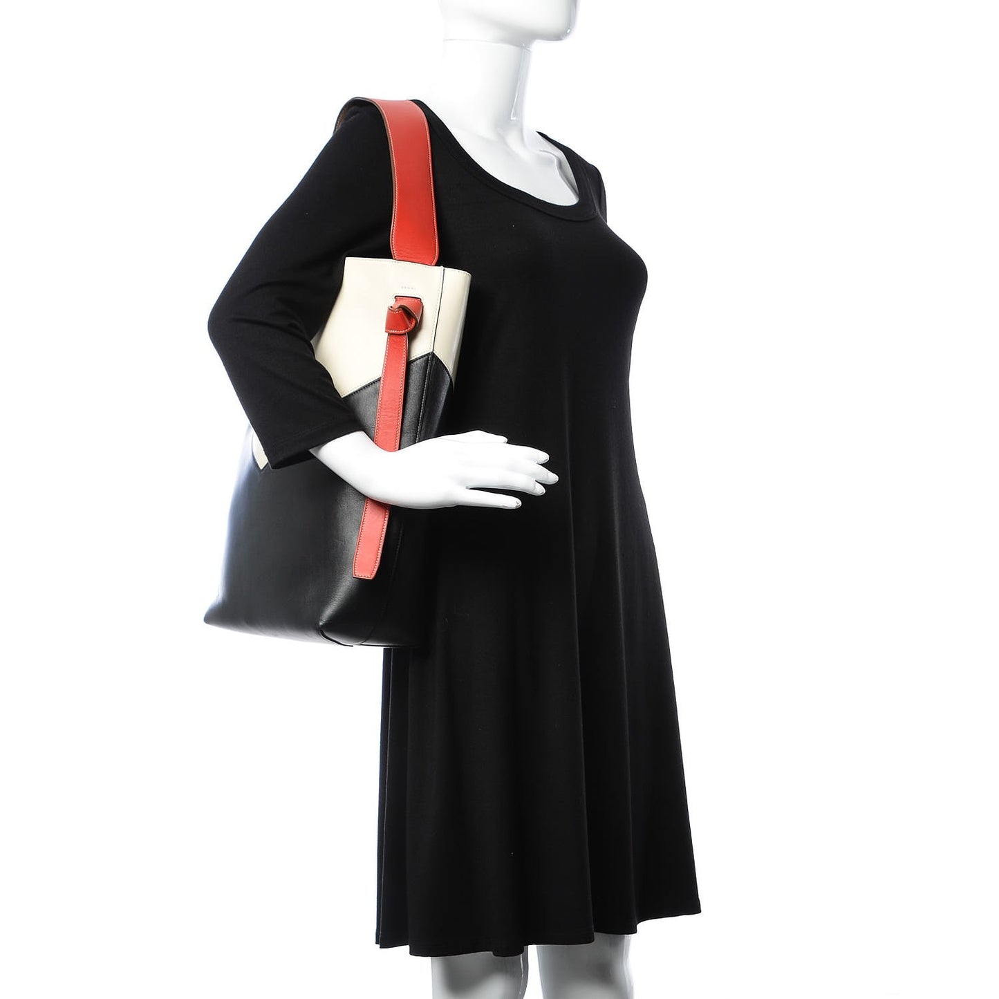 Shiny Smooth Calfskin Twisted Cabas Ivory Black