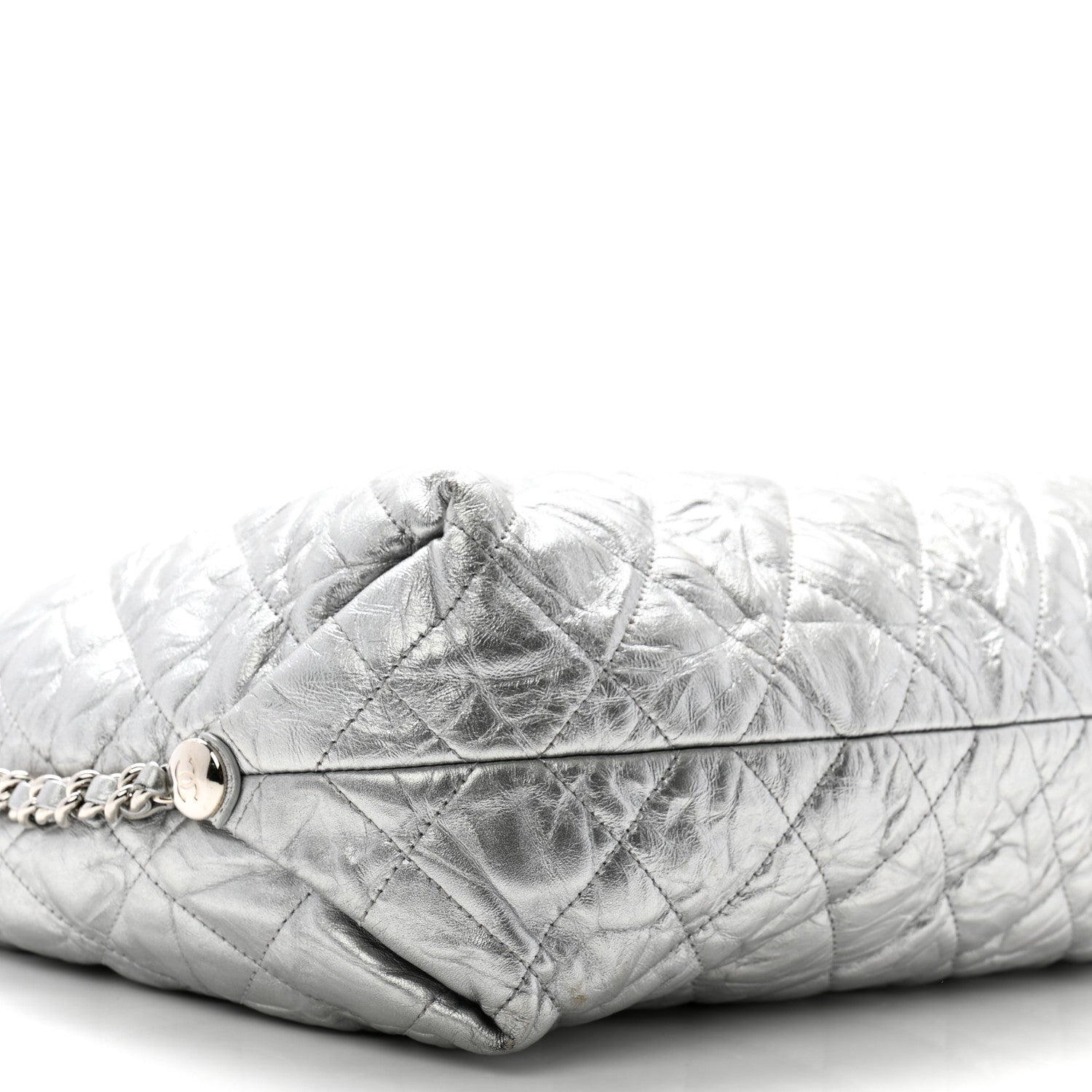 Chanel Metallic Crackled Calfskin Quilted Large Big Bang Hobo Silver 9 of 13